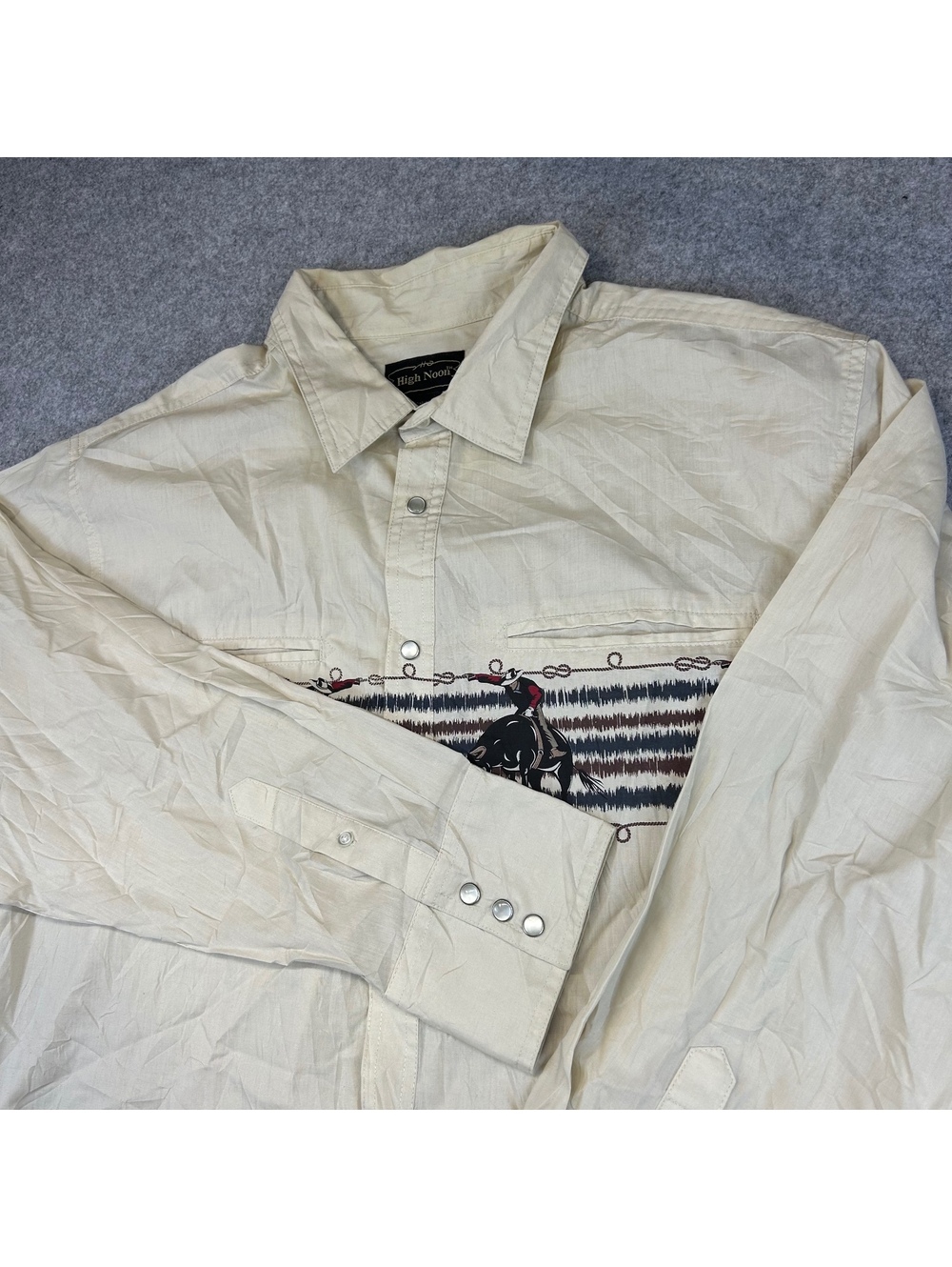 High Noon Pearl Snap Western Shirt Men Size XL Embroidered Rodeo Cowboy Graphic